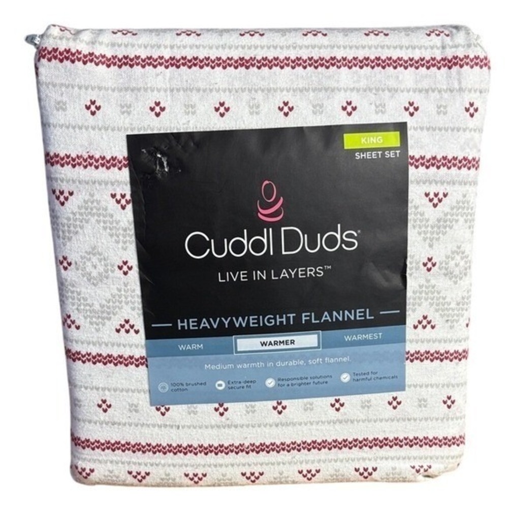 Cuddl Duds Heavyweight Flannel Sheet Set King Snowflake Fairilse Winter Gift NEW